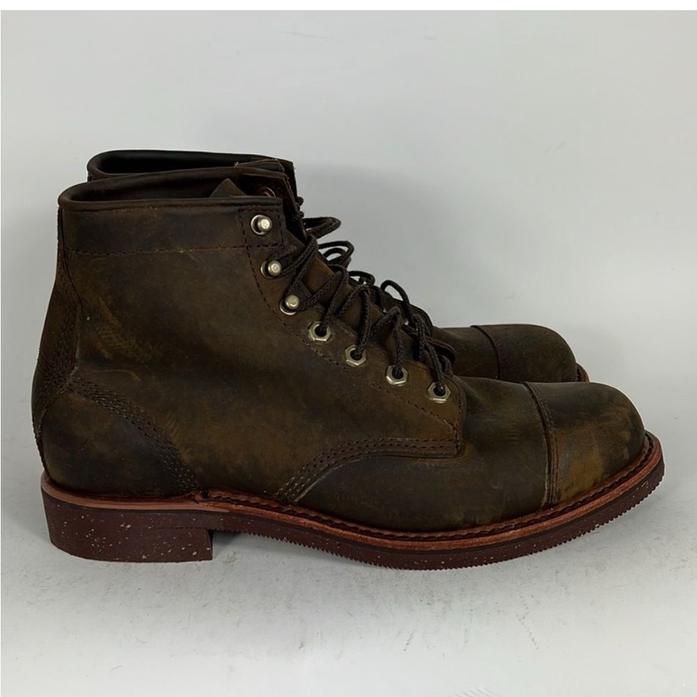 Chippewa LLBean brown leather Katahdin Iron Works Engineer cap boots mens 10 D